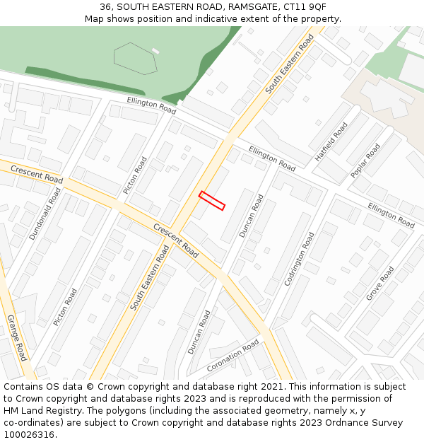 36, SOUTH EASTERN ROAD, RAMSGATE, CT11 9QF: Location map and indicative extent of plot