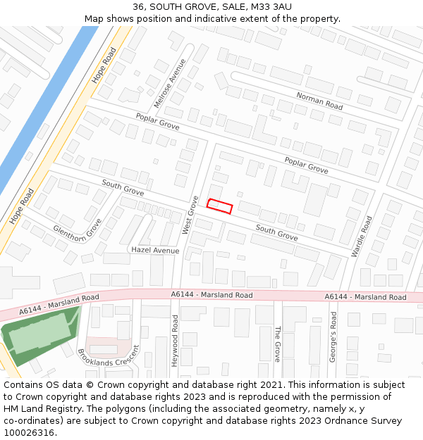 36, SOUTH GROVE, SALE, M33 3AU: Location map and indicative extent of plot