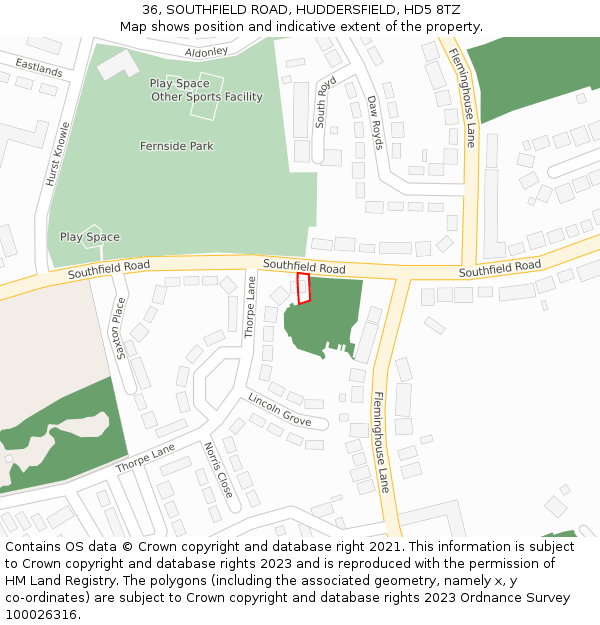 36, SOUTHFIELD ROAD, HUDDERSFIELD, HD5 8TZ: Location map and indicative extent of plot