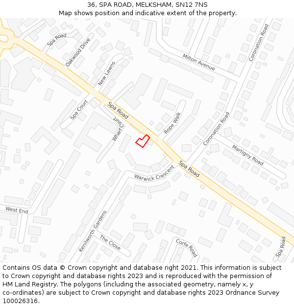 36, SPA ROAD, MELKSHAM, SN12 7NS: Location map and indicative extent of plot