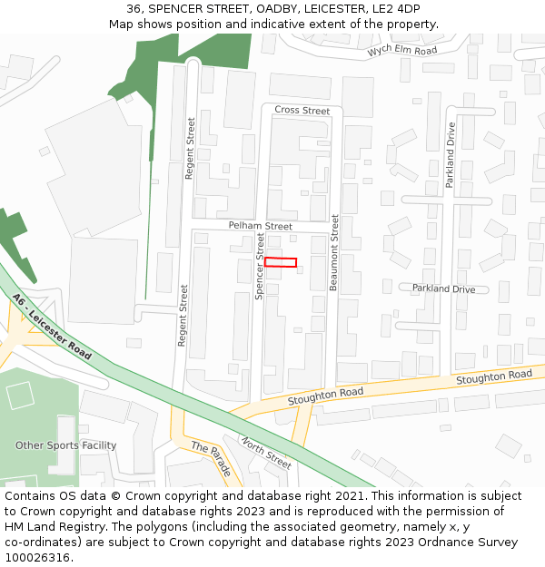 36, SPENCER STREET, OADBY, LEICESTER, LE2 4DP: Location map and indicative extent of plot