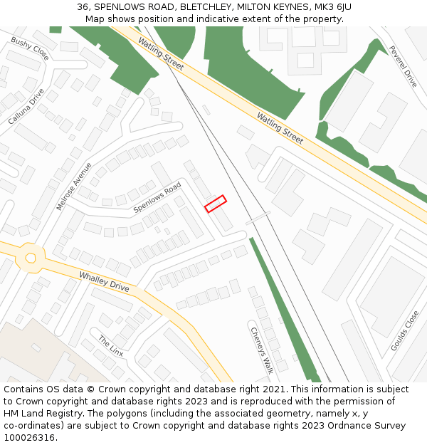 36, SPENLOWS ROAD, BLETCHLEY, MILTON KEYNES, MK3 6JU: Location map and indicative extent of plot