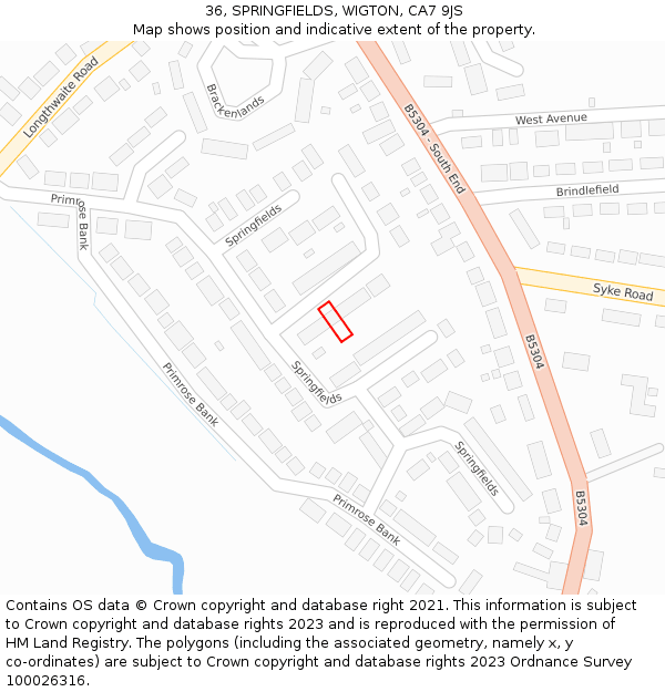 36, SPRINGFIELDS, WIGTON, CA7 9JS: Location map and indicative extent of plot