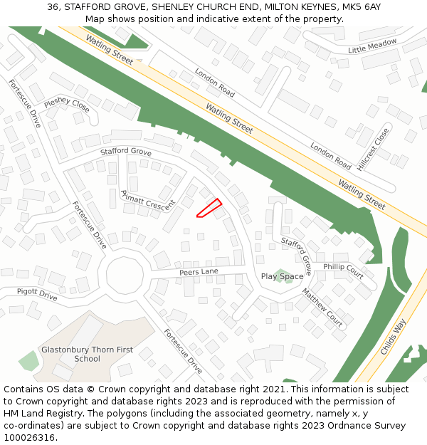 36, STAFFORD GROVE, SHENLEY CHURCH END, MILTON KEYNES, MK5 6AY: Location map and indicative extent of plot