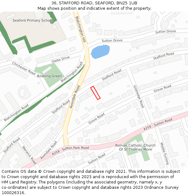 36, STAFFORD ROAD, SEAFORD, BN25 1UB: Location map and indicative extent of plot