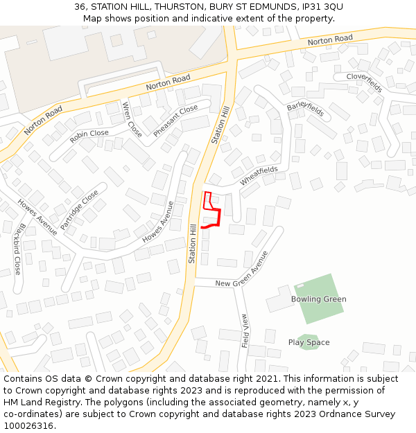 36, STATION HILL, THURSTON, BURY ST EDMUNDS, IP31 3QU: Location map and indicative extent of plot