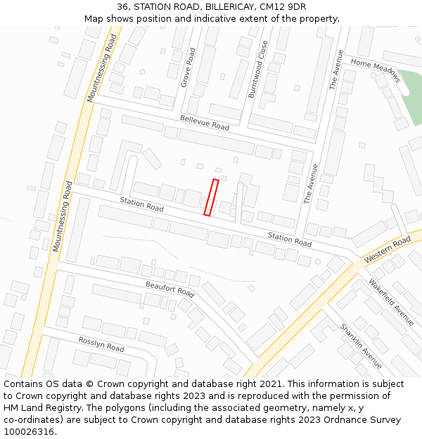 36, STATION ROAD, BILLERICAY, CM12 9DR: Location map and indicative extent of plot