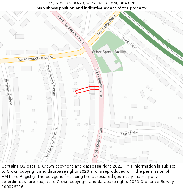 36, STATION ROAD, WEST WICKHAM, BR4 0PR: Location map and indicative extent of plot