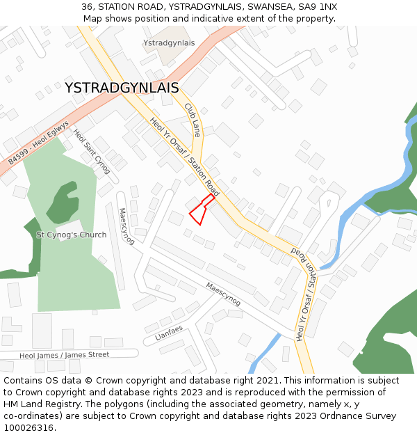 36, STATION ROAD, YSTRADGYNLAIS, SWANSEA, SA9 1NX: Location map and indicative extent of plot