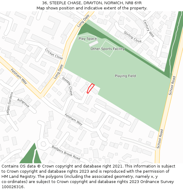 36, STEEPLE CHASE, DRAYTON, NORWICH, NR8 6YR: Location map and indicative extent of plot