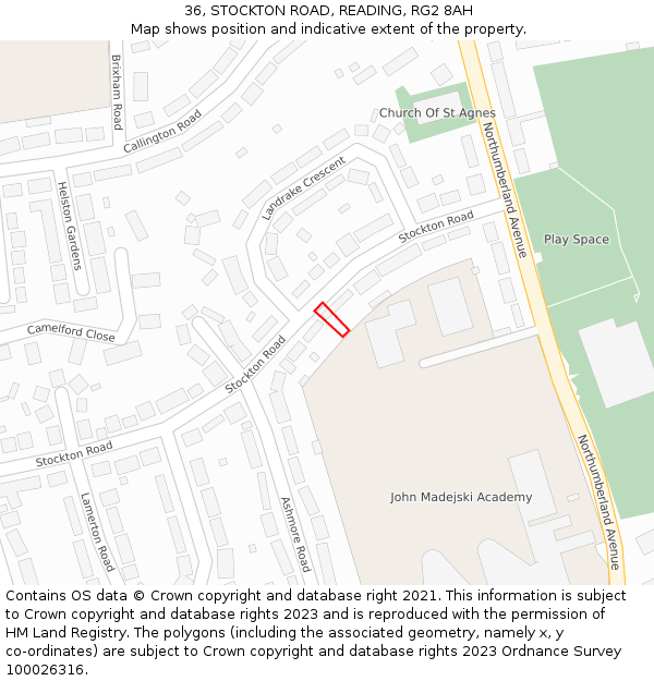 36, STOCKTON ROAD, READING, RG2 8AH: Location map and indicative extent of plot