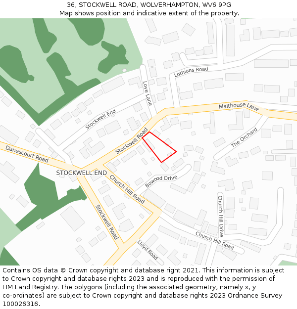 36, STOCKWELL ROAD, WOLVERHAMPTON, WV6 9PG: Location map and indicative extent of plot