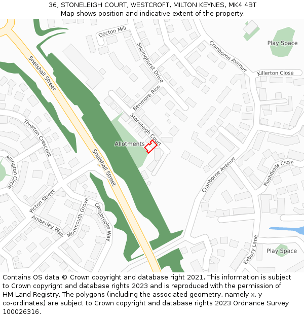 36, STONELEIGH COURT, WESTCROFT, MILTON KEYNES, MK4 4BT: Location map and indicative extent of plot