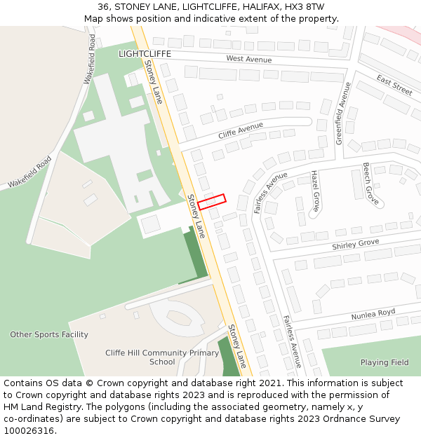 36, STONEY LANE, LIGHTCLIFFE, HALIFAX, HX3 8TW: Location map and indicative extent of plot