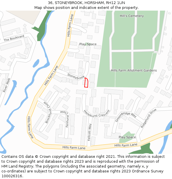 36, STONEYBROOK, HORSHAM, RH12 1UN: Location map and indicative extent of plot