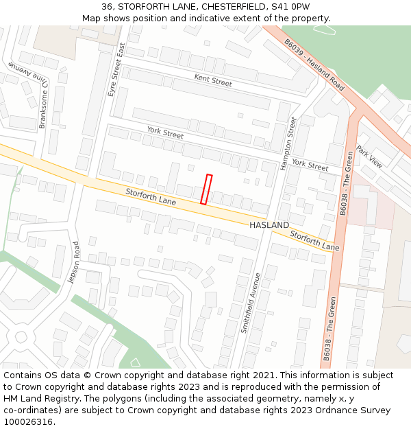 36, STORFORTH LANE, CHESTERFIELD, S41 0PW: Location map and indicative extent of plot