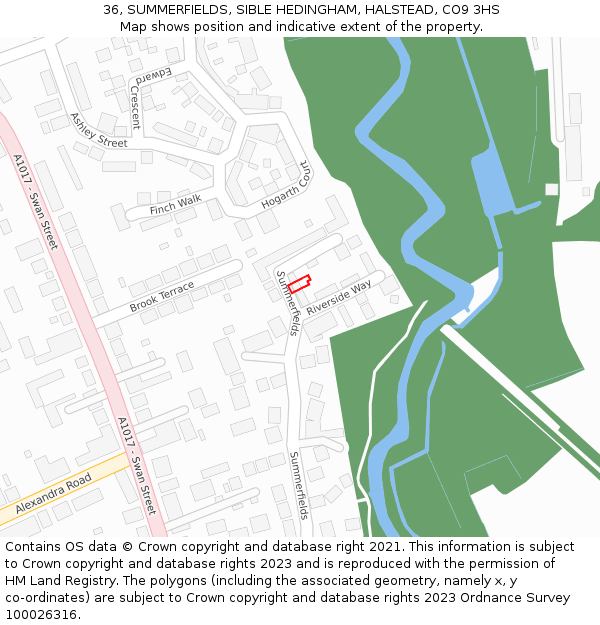 36, SUMMERFIELDS, SIBLE HEDINGHAM, HALSTEAD, CO9 3HS: Location map and indicative extent of plot
