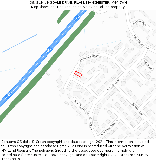 36, SUNNINGDALE DRIVE, IRLAM, MANCHESTER, M44 6WH: Location map and indicative extent of plot