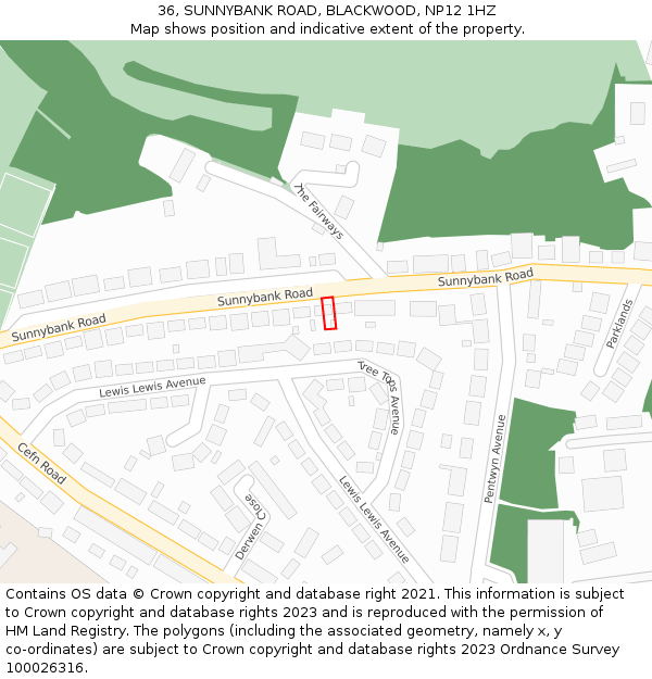 36, SUNNYBANK ROAD, BLACKWOOD, NP12 1HZ: Location map and indicative extent of plot