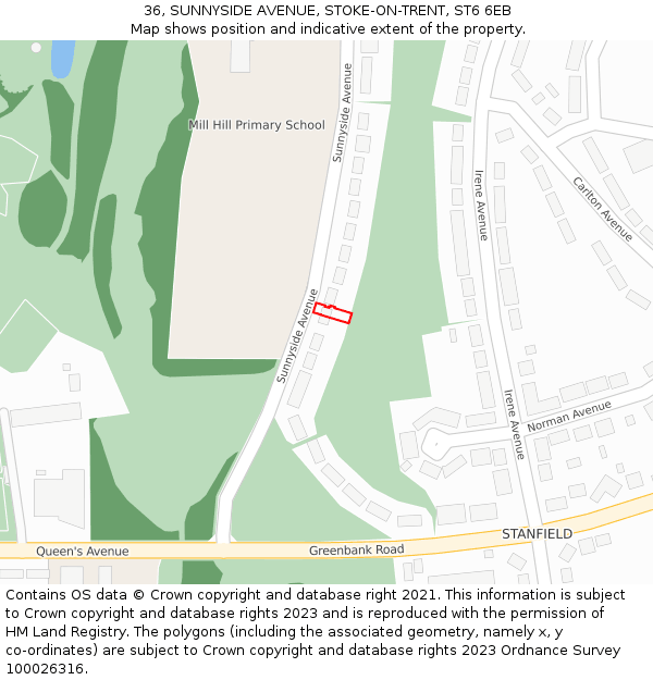 36, SUNNYSIDE AVENUE, STOKE-ON-TRENT, ST6 6EB: Location map and indicative extent of plot