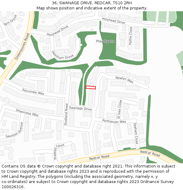 36, SWANAGE DRIVE, REDCAR, TS10 2RH: Location map and indicative extent of plot