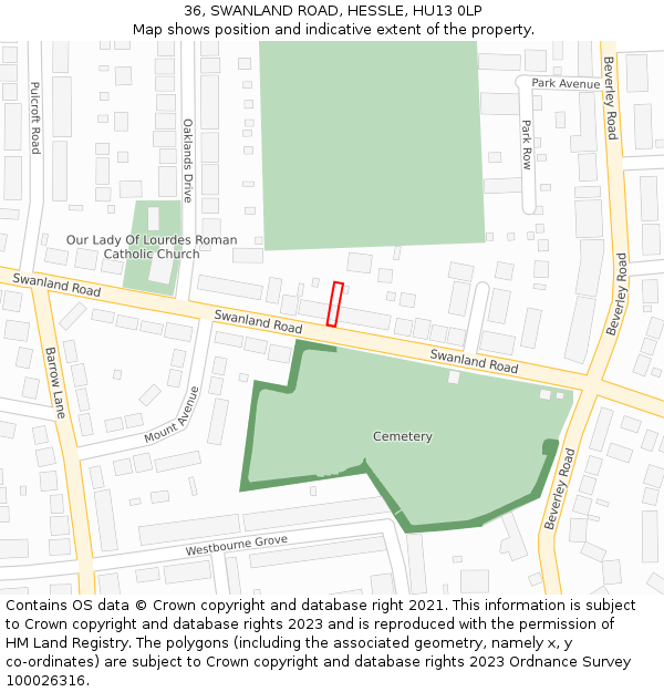 36, SWANLAND ROAD, HESSLE, HU13 0LP: Location map and indicative extent of plot