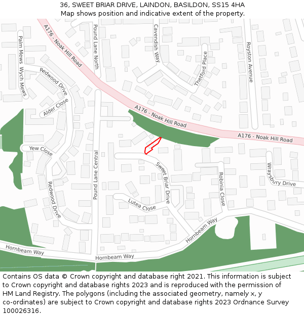 36, SWEET BRIAR DRIVE, LAINDON, BASILDON, SS15 4HA: Location map and indicative extent of plot