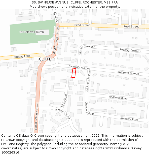 36, SWINGATE AVENUE, CLIFFE, ROCHESTER, ME3 7RA: Location map and indicative extent of plot