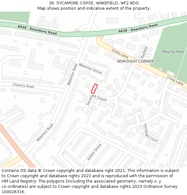 36, SYCAMORE COPSE, WAKEFIELD, WF2 8DG: Location map and indicative extent of plot