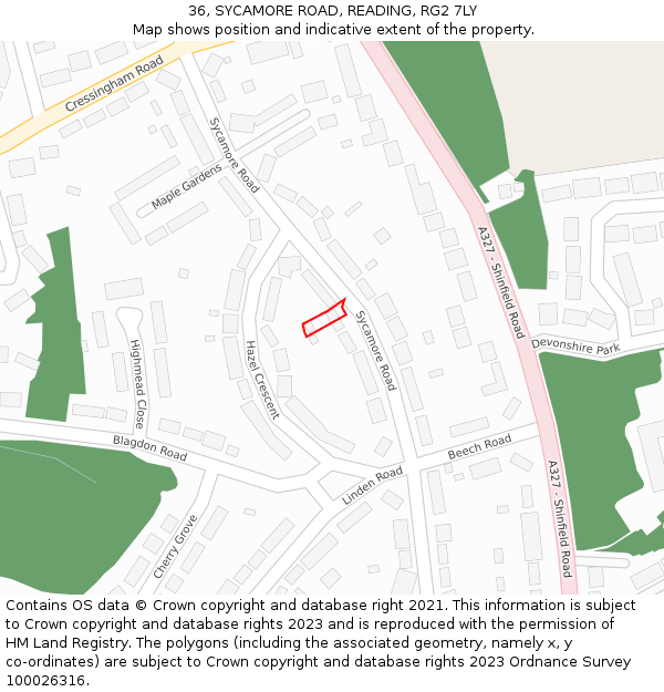 36, SYCAMORE ROAD, READING, RG2 7LY: Location map and indicative extent of plot