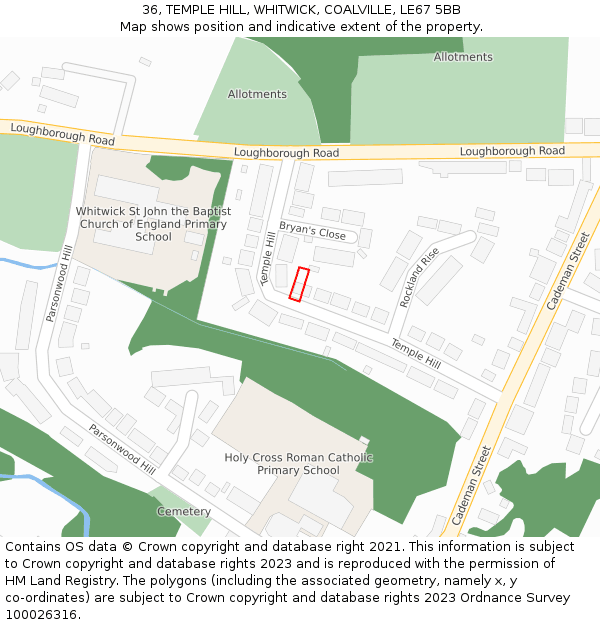 36, TEMPLE HILL, WHITWICK, COALVILLE, LE67 5BB: Location map and indicative extent of plot