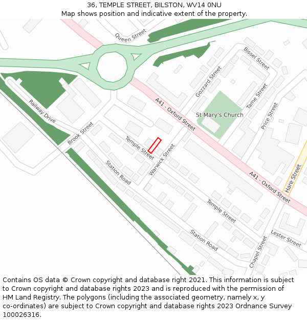 36, TEMPLE STREET, BILSTON, WV14 0NU: Location map and indicative extent of plot