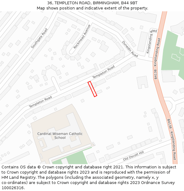 36, TEMPLETON ROAD, BIRMINGHAM, B44 9BT: Location map and indicative extent of plot