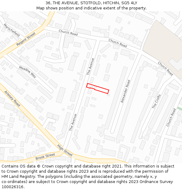 36, THE AVENUE, STOTFOLD, HITCHIN, SG5 4LY: Location map and indicative extent of plot