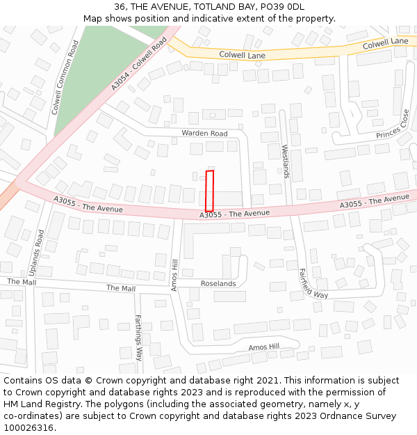 36, THE AVENUE, TOTLAND BAY, PO39 0DL: Location map and indicative extent of plot