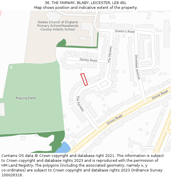 36, THE FAIRWAY, BLABY, LEICESTER, LE8 4EL: Location map and indicative extent of plot