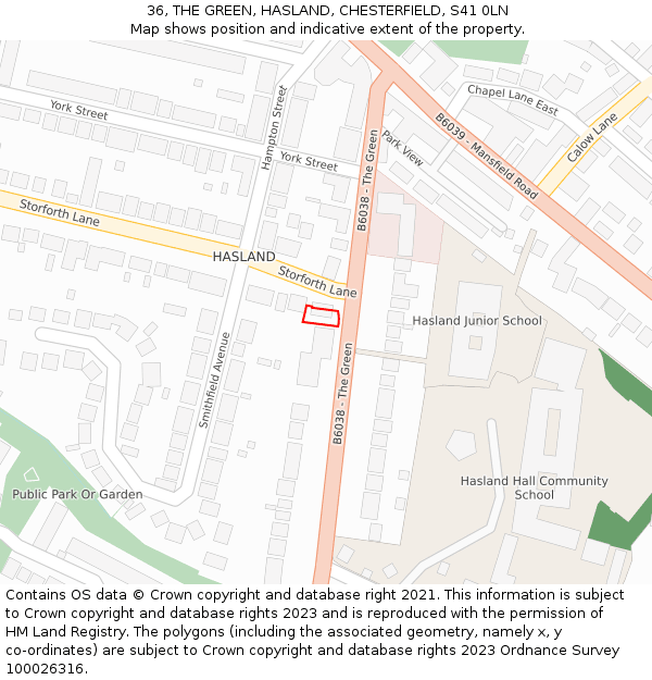 36, THE GREEN, HASLAND, CHESTERFIELD, S41 0LN: Location map and indicative extent of plot