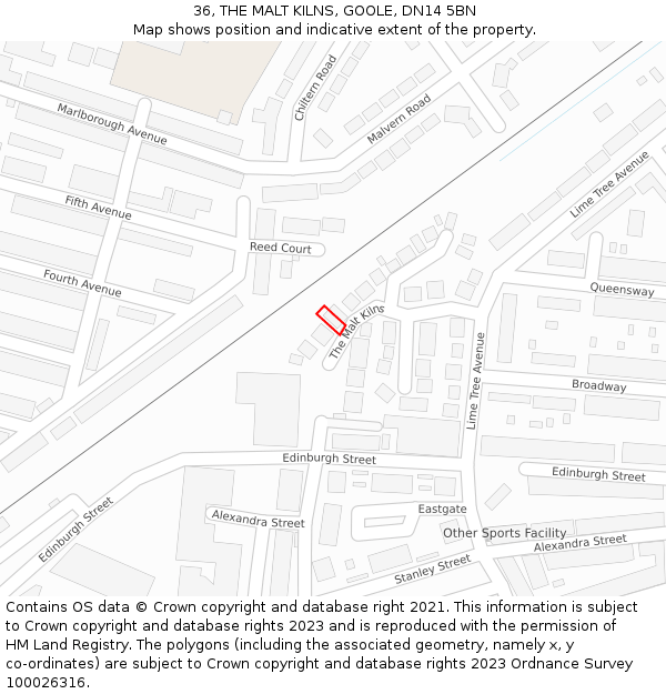 36, THE MALT KILNS, GOOLE, DN14 5BN: Location map and indicative extent of plot