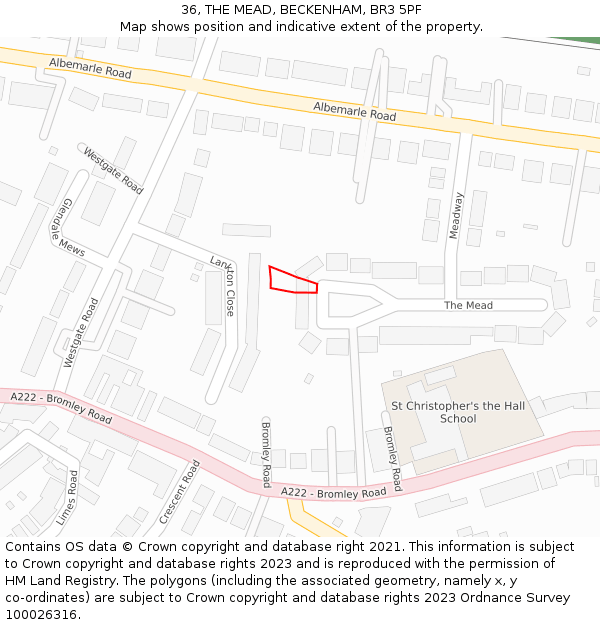 36, THE MEAD, BECKENHAM, BR3 5PF: Location map and indicative extent of plot