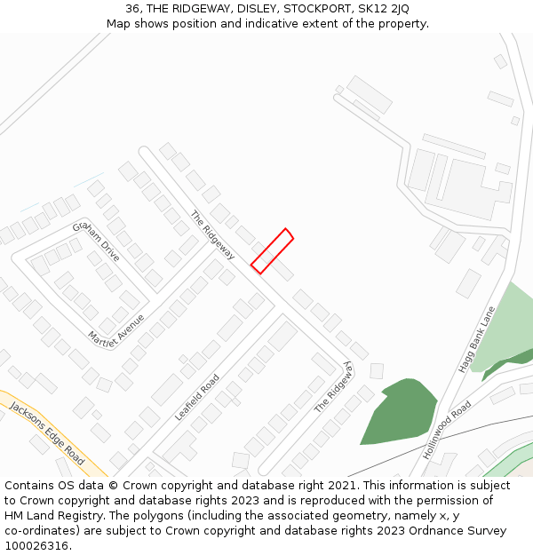 36, THE RIDGEWAY, DISLEY, STOCKPORT, SK12 2JQ: Location map and indicative extent of plot