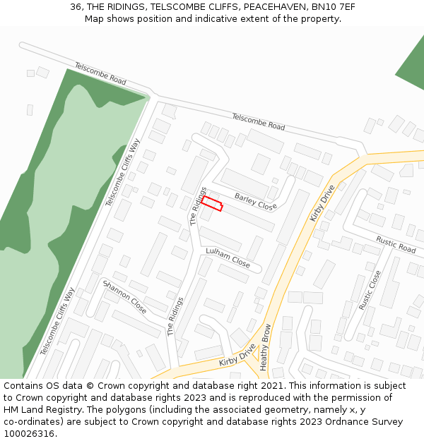 36, THE RIDINGS, TELSCOMBE CLIFFS, PEACEHAVEN, BN10 7EF: Location map and indicative extent of plot