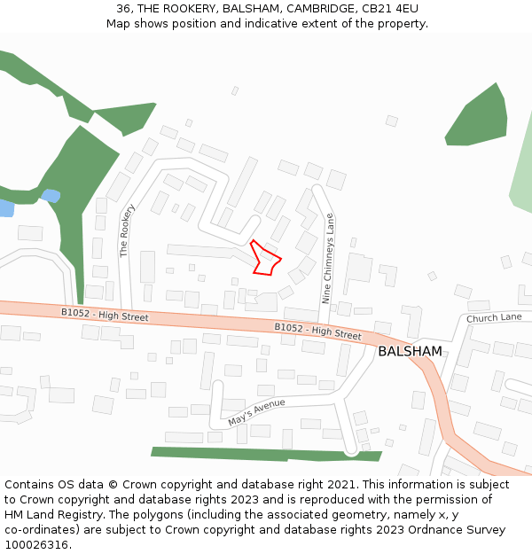 36, THE ROOKERY, BALSHAM, CAMBRIDGE, CB21 4EU: Location map and indicative extent of plot