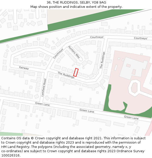 36, THE RUDDINGS, SELBY, YO8 9AG: Location map and indicative extent of plot