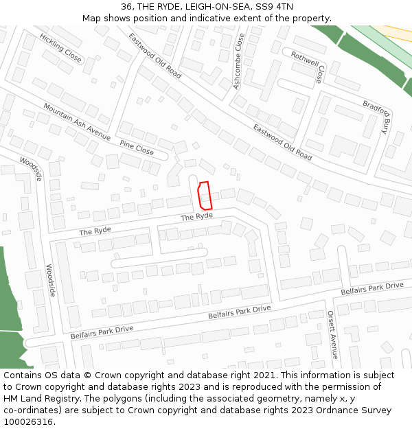 36, THE RYDE, LEIGH-ON-SEA, SS9 4TN: Location map and indicative extent of plot