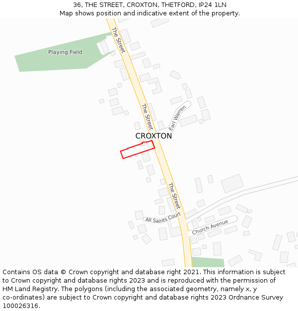 36, THE STREET, CROXTON, THETFORD, IP24 1LN: Location map and indicative extent of plot