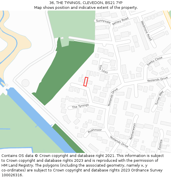 36, THE TYNINGS, CLEVEDON, BS21 7YP: Location map and indicative extent of plot