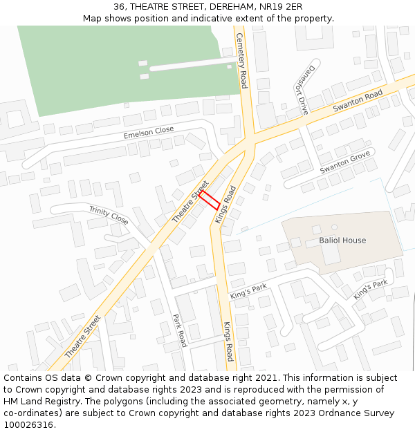 36, THEATRE STREET, DEREHAM, NR19 2ER: Location map and indicative extent of plot