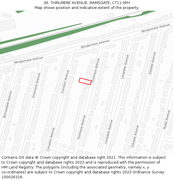 36, THIRLMERE AVENUE, RAMSGATE, CT11 0PH: Location map and indicative extent of plot