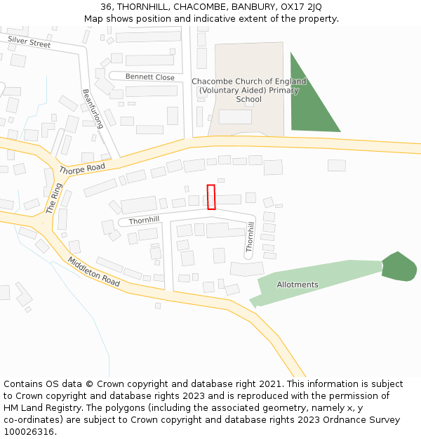 36, THORNHILL, CHACOMBE, BANBURY, OX17 2JQ: Location map and indicative extent of plot