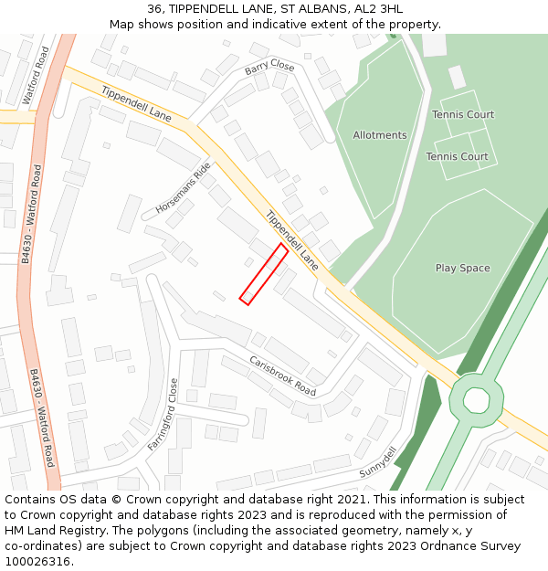 36, TIPPENDELL LANE, ST ALBANS, AL2 3HL: Location map and indicative extent of plot